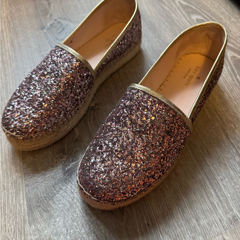 Kate Spade Pink Espadrille Flats with Glitter Finish